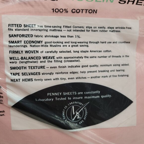Vintage Penneys Elasta-Fit Twin Bed Sheet Set 72"x108" 100% Cotton Strong Muslin - Picture 4 of 12
